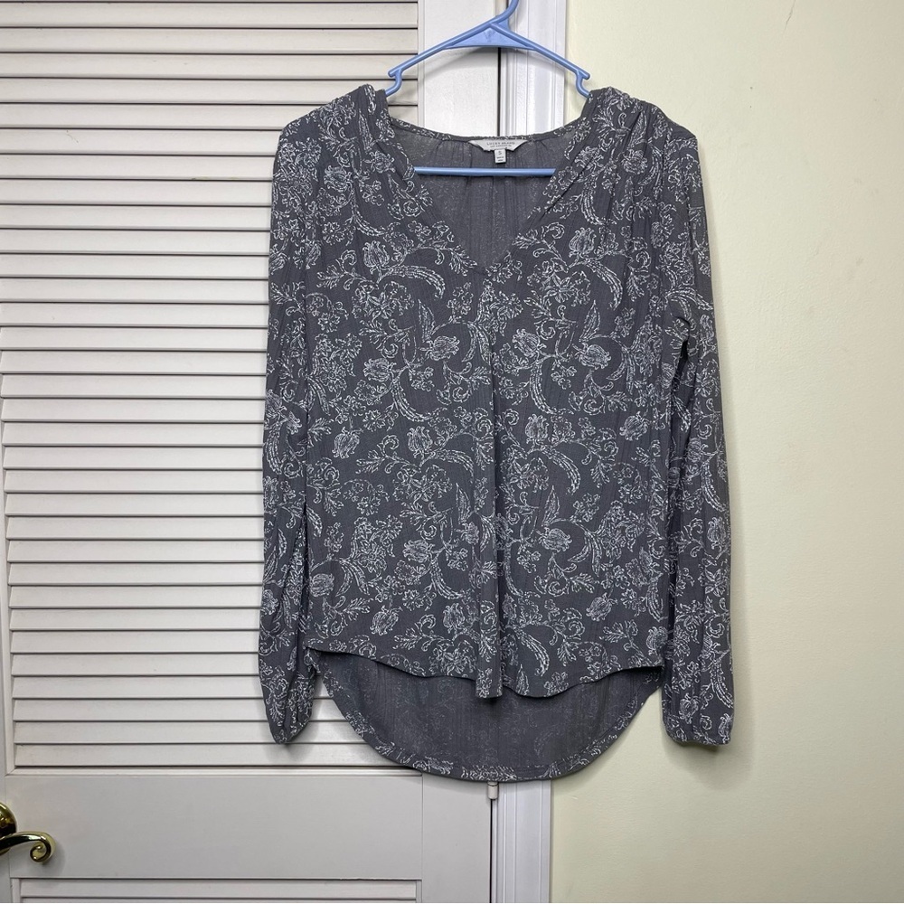 Lucky Brand Womens Size Small Gray Long Sleeve Boho Top Hi Low Lightweight